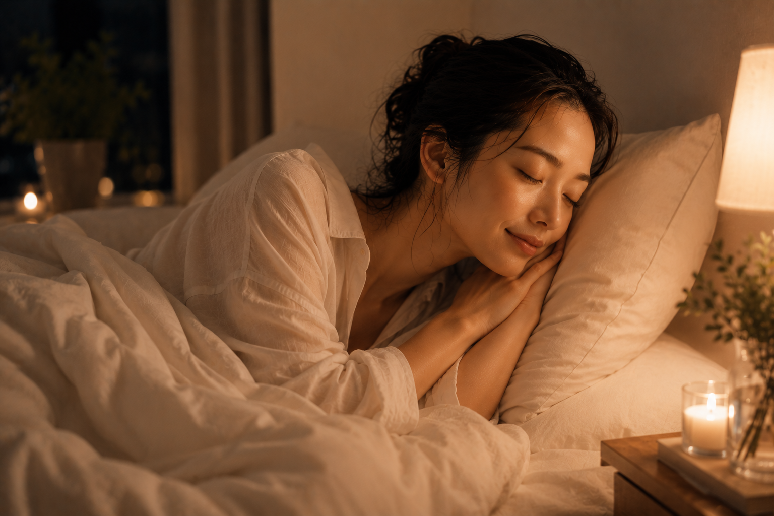 白い寝具の中で深く眠る夜