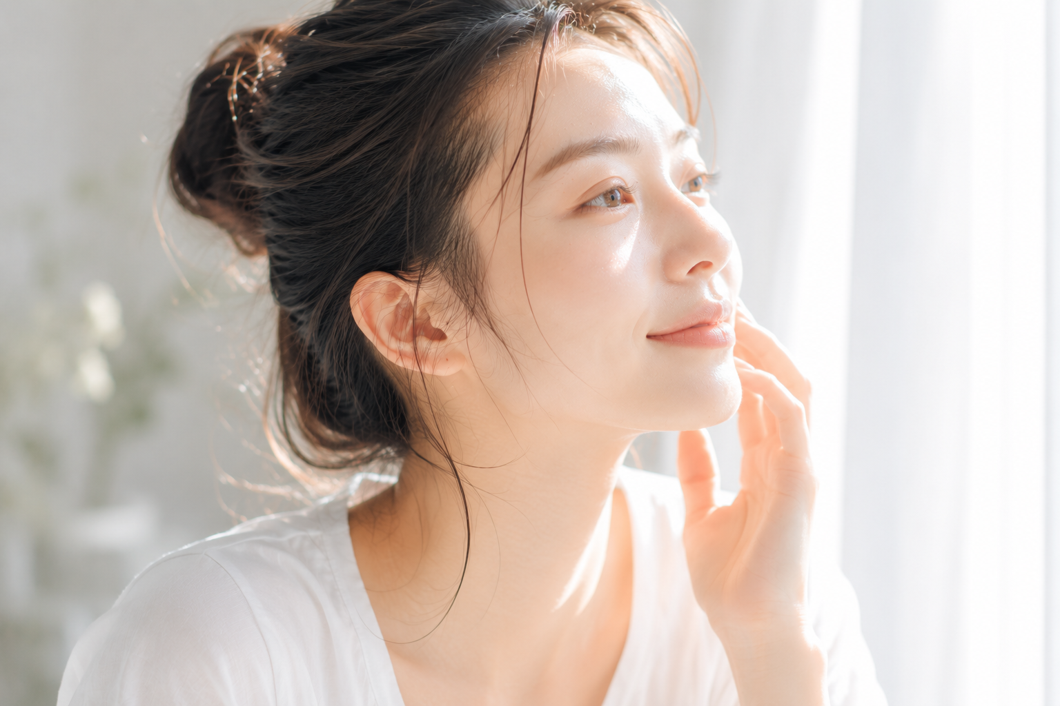 朝の柔らかな光を受ける素肌
